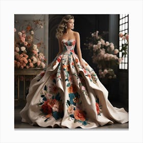 Floral Wedding Dress Canvas Print