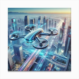 Drone Flying Over City Canvas Print