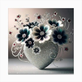 Fancy Heart Vase Of Flowers Canvas Print