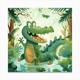 Crocodile Is Playing In The Pond Canvas Print