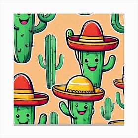 Mexico Cactus With Mexican Hat Inside Taco Sticker 2d Cute Fantasy Dreamy Vector Illustration (12) Canvas Print