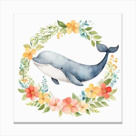 Floral Baby Whale Nursery Illustration (5) Canvas Print