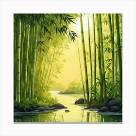 A Stream In A Bamboo Forest At Sun Rise Square Composition 380 Canvas Print