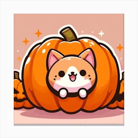 Cat in a Pumpkin cute halloween kawaii anime cartoon Canvas Print