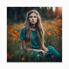 Portrait Of A beautiful Girl In A Field Canvas Print