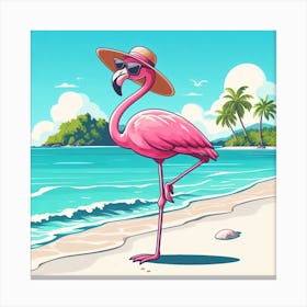 Pink Flamingo On The Beach Canvas Print