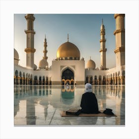 Islamic Woman Praying In A Mosque Canvas Print