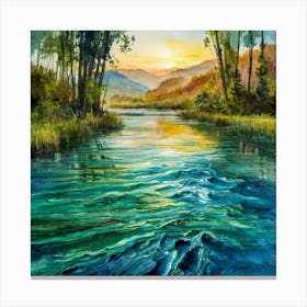 Watercolor Of A River Canvas Print