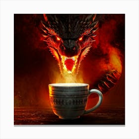 Red Dragon Eyes Ablaze With Fury Directs A Glare Into The Camera Lens Cup Of Steaming Coffee Clut Canvas Print