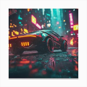 Neon Car In The City Canvas Print