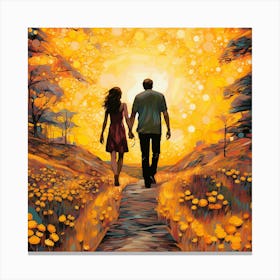 Couple Walking In The Field Canvas Print