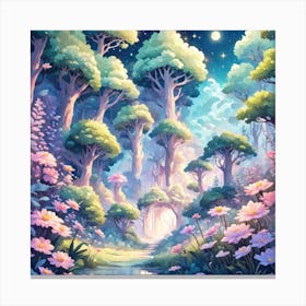 A Fantasy Forest With Twinkling Stars In Pastel Tone Square Composition 122 Canvas Print