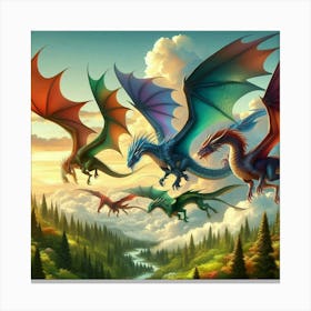 Dragons Flying In The Sky Canvas Print