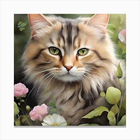 Cat In Flowers 1 Canvas Print