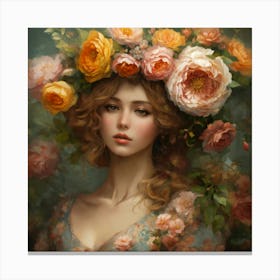 Shabby Floral Girls In The Style Of Realism (5) Canvas Print