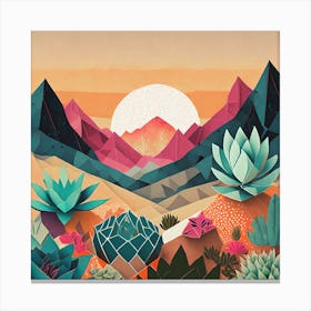 Firefly Beautiful Modern Abstract Succulent Landscape And Desert Flowers With A Cinematic Mountain V (6) Canvas Print