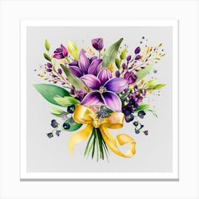 Watercolor Mardi Gras Flower Bouquets 24 Canvas Print