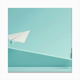 Woman Looking At A Paper Airplane Canvas Print