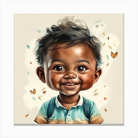 Watercolor Baby Boy Smiling Boy With Shiny Blac Canvas Print
