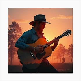 Sunset With A Guitar 2 Canvas Print