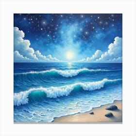 Celestial Watercolor Seascape With Enchanted Waves 1 Canvas Print