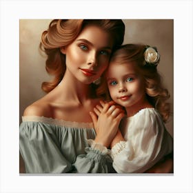 Portrait Of A Mother And Daughter Happy Mother's Day Canvas Print