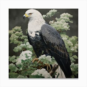 Ohara Koson Inspired Bird Painting Golden Eagle 1 Square Canvas Print