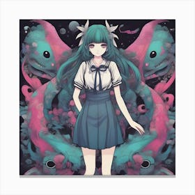 Anime Girl With Octopus Canvas Print