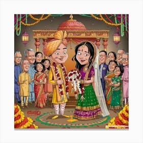 Cartoon Indian Wedding Canvas Print