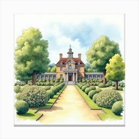 Watercolor Painting Of The Painswick Rococo Garden In Gloucestershire, Featuring Its Ornate Design And Tranquil Setting Canvas Print