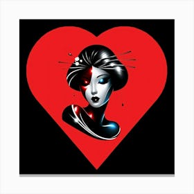 Geisha Illutration in Red Heart Canvas Print