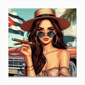 Cuba Girl Smoking A Cigar Canvas Print