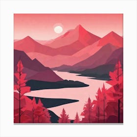 Misty mountains background in red tone 48 Canvas Print