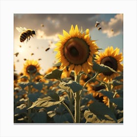 Sunflowers And Bees Canvas Print