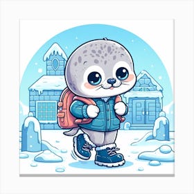 Cute Seal With Backpack Canvas Print