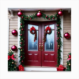 Christmas Decoration On Home Door (23) Canvas Print