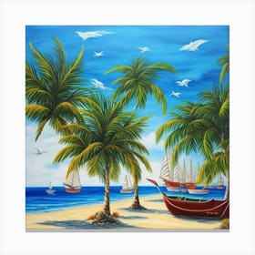 Palm Trees On The Beach 5 Canvas Print