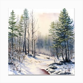 Watercolor Of A Winter Forest Canvas Print