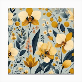 Scandinavian style, Pattern with yellow Orchid flowers 1 Canvas Print