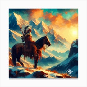 Oil Texture Native American Indian On Horseback In The Mountains 6 Copy Canvas Print