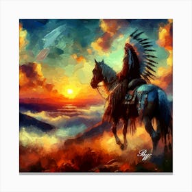 Oil Texture Native American Indian On Horseback In The Mountains 7 Copy Canvas Print