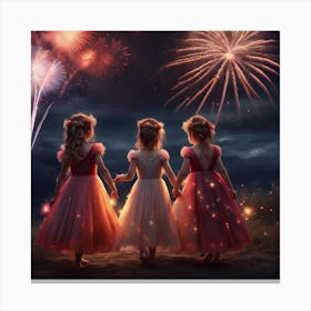 Three Little Girls With Fireworks Canvas Print