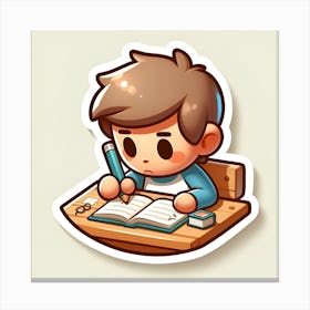 Boy Writing At Desk Canvas Print