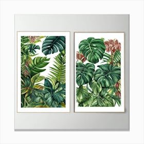 Tropical Leaves Print Jungle Night Botanical Art Canvas Print