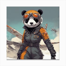 A Badass Anthropomorphic Fighter Pilot Panda, Extremely Low Angle, Atompunk, 50s Fashion Style, Intr Canvas Print
