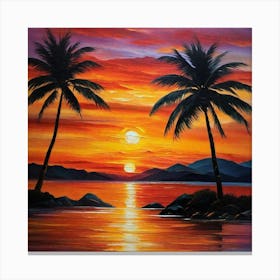 Sunset With Palm Trees 10 Canvas Print