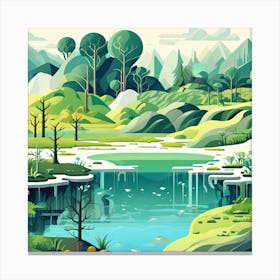 Flat Landscape With Trees And Water Canvas Print