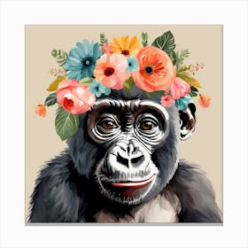 Floral Baby Gorilla Nursery Illustration (25) Canvas Print