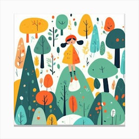 Girl in the forest, whimsical design 8 Canvas Print