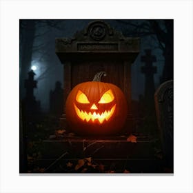 A Sinisterjack O Lantern Grinning Wildly Cast In Eerie Luminescence By The Ambient Night Fear Lur Canvas Print